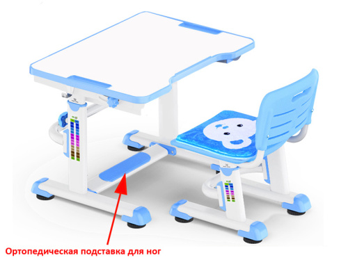 Комплект парта и стульчик Mealux BD-09 Teddy (Цвет столешницы:Белый, Цвет ножек стола:Синий)