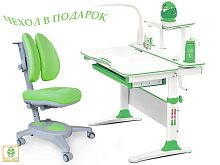 Комплект Mealux EVO-30 (парта Evo-Diego с лампой + кресло Y-115 с двойной спинкой)(дерево) (Цвет столешницы:Зеленый, Цвет ножек стола:Белый)