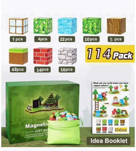 (114 шт) Набор блоков-кубиков Мой магнитный мир (майнкрафт магнитный конструктор)