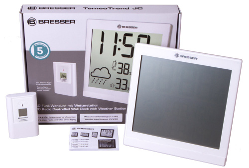 Метеостанция (настенные часы) Bresser TemeoTrend JC LCD с радиоуправлением, белая фото 2