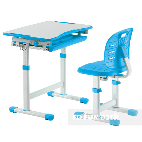 Детская парта растишка и стул FunDesk Piccolino III Blue (Ширина: 660мм / Глубина: 474мм)