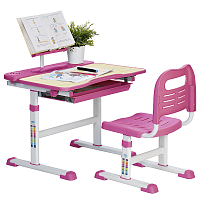 Растущий детский комплект: парта-трансформер с подставкой для книг и стул RIFFORMA SET-17 (клен/розовый)