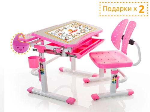 Комплект парта и стульчик Mealux EVO-05 (Цвет столешницы:Клен, Цвет ножек стола:Розовый) фото 2