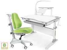 Комплект парта и кресло Mealux EVO-30 + Y-528 (с лампой) (дерево) (Цвет столешницы:Белый, Цвет ножек стола:Белый, Цвет обивки:Зеленый, Цвет кромки:Серый)
