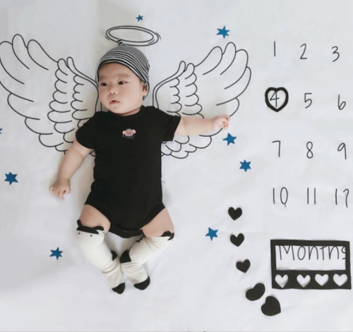 (с крыльями) Фон для фотосъемки младенцев, детский игровой коврик с календарем, одеяла для заднего фона фото 2