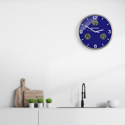 Часы настенные Bresser MyTime io NX Thermo/Hygro, 30 см, синие фото 4