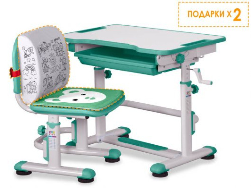 Комплект парта и стульчик Mealux BD-08 Teddy (Цвет столешницы:Белый, Цвет ножек стола:Зеленый) фото 4