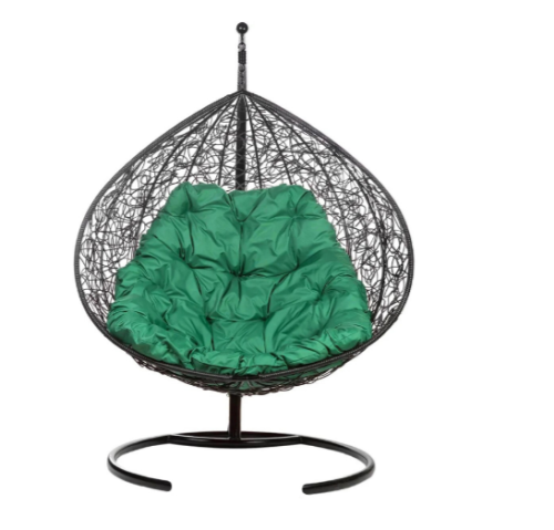 Подвесное кресло кокон двухместное BIGARDEN «Gemini promo» black (зеленая подушка) фото 2