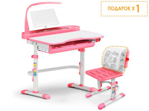 Комплект парта и стульчик Mealux EVO-18 (с лампой) (Цвет столешницы:Белый, Цвет ножек стола:Розовый)