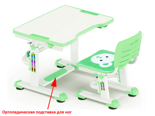 Комплект парта и стульчик Mealux BD-09 Teddy (Цвет столешницы:Белый, Цвет ножек стола:Зеленый)