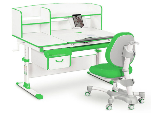 Комплект парта и кресло Mealux EVO-50 (Y-300) (Цвет столешницы:Белый, Цвет обивки:Зеленый, Цвет кромки:Зеленый)