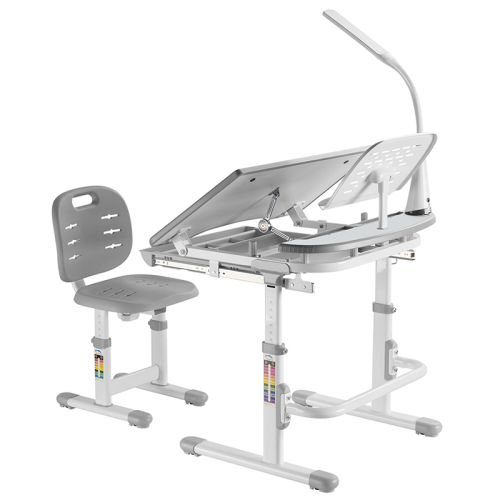 Растущий детский комплект: парта-трансформер с подставкой для книг, лампой и стул SET HOLTO-12 (серый) фото 4
