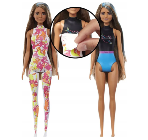 (голубой) Кукла Barbie Mattel Набор Color Reveal Neon Tie-Dye Барби с 25 сюрпризами Неоновая кукла HCD25 фото 5