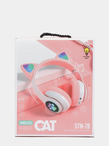 Беспроводные наушники Кошачьи ушки светящиеся CAT STN-28 (розовые) фото 5