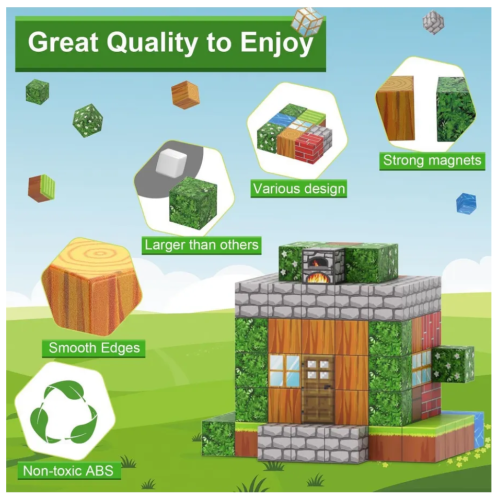 (64 шт) Набор блоков-кубиков Мой магнитный мир (майнкрафт магнитный конструктор) фото 4