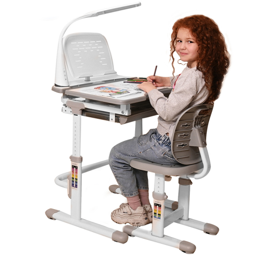 Растущий детский комплект: парта-трансформер с подставкой для книг, лампой и стул SET HOLTO-12 (серый) фото 2