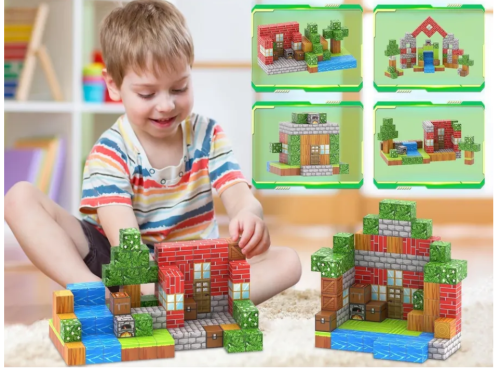 (64 шт) Набор блоков-кубиков Мой магнитный мир (майнкрафт магнитный конструктор) фото 3