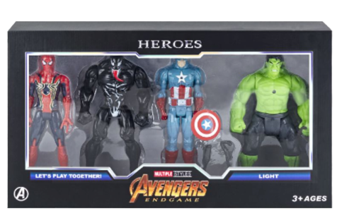 (№1) Игровой набор из 4 шт супергероев Мстители Марвел со светом