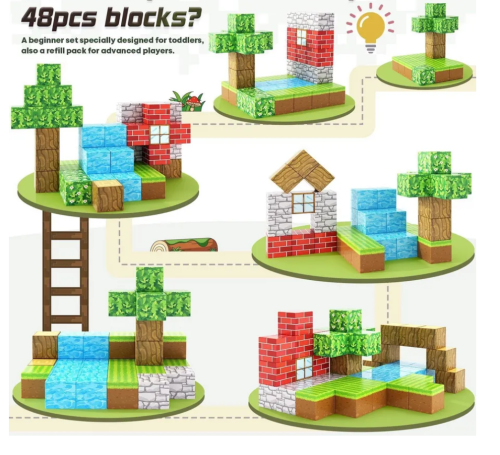 (64 шт) Набор блоков-кубиков Мой магнитный мир (майнкрафт магнитный конструктор) фото 2