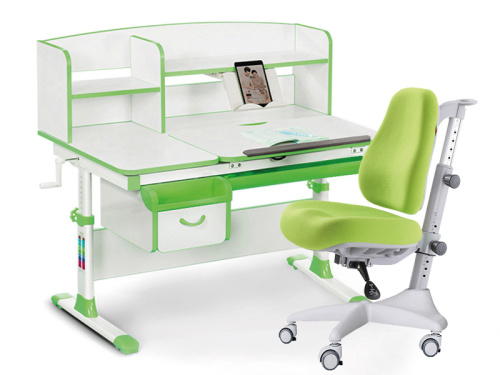 Комплект парта и кресло Mealux EVO-50 (Y-528) (Цвет столешницы:Белый, Цвет обивки:Зеленый, Цвет кромки:Зеленый)