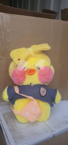 Мягкая игрушка Уточка Lalafanfan duck желтая в синем свитере 30 см фото 4