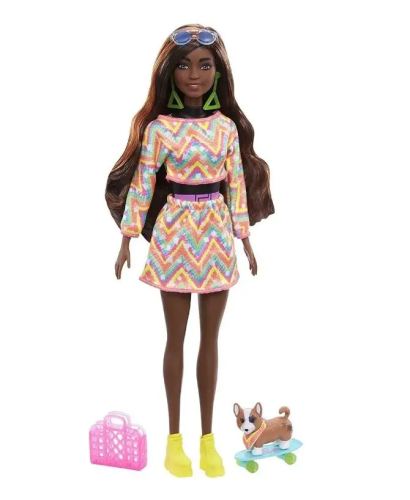 (желтый) Кукла Barbie Mattel Набор Color Reveal Neon Tie-Dye Барби с 25 сюрпризами Мулатка с питомцем HCD25_2 фото 2