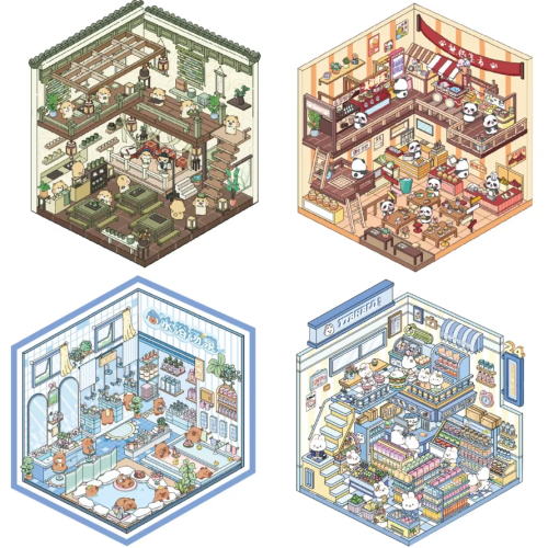 (№2) 3D Наклейки для творчества румбокс антистресс (4 комнаты + 1 сад в подарок) с пинцетом