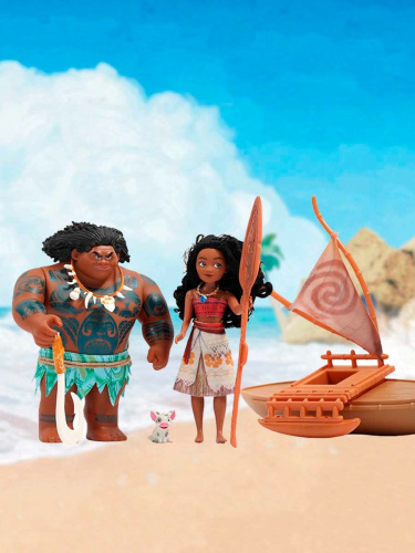 (Мауи+Моана) Игровой набор Мауи, Моана и лодка (Moana) со звуком и аксессуарами