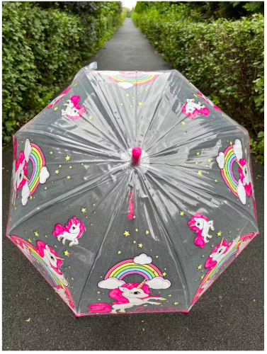 Зонт детский с единорогом прозрачный полуавтомат фото 2