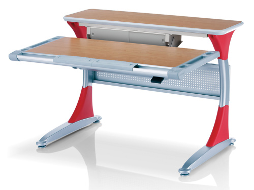 Ученический стол Comf-pro Гарвард с ящиком (Цвет столешницы:Бук, Цвет ножек стола:Красный)