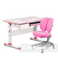 Парта-трансформер для школьника Toru Pink Cubby+Ортопедическое кресло FunDesk Solerte Grey с розовым чехлом!