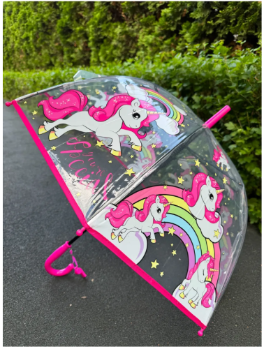 Зонт детский с единорогом прозрачный полуавтомат