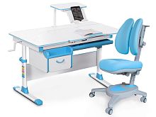 Комплект парта и кресло Mealux EVO-40 (Y-115) (Цвет столешницы:Белый, Цвет ножек стола:Белый, Цвет кромки:Голубой)