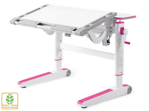Детский стол Mealux ErgoWood M (Цвет столешницы:Белый, Цвет ножек стола:Розовый)