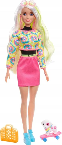 (розовый) Кукла Barbie Mattel Набор Color Reveal Neon Tie-Dye Барби с 25 сюрпризами Блондинка с питомцем HCD25_3 фото 4
