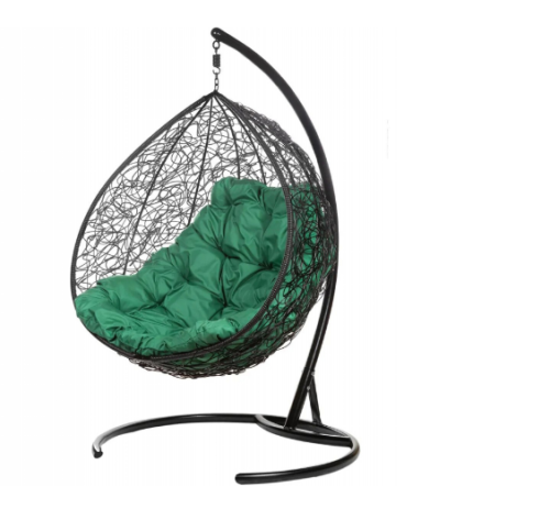 Подвесное кресло кокон двухместное BIGARDEN «Gemini promo» black (зеленая подушка)