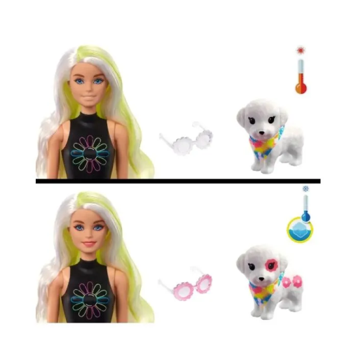 (розовый) Кукла Barbie Mattel Набор Color Reveal Neon Tie-Dye Барби с 25 сюрпризами Блондинка с питомцем HCD25_3 фото 3